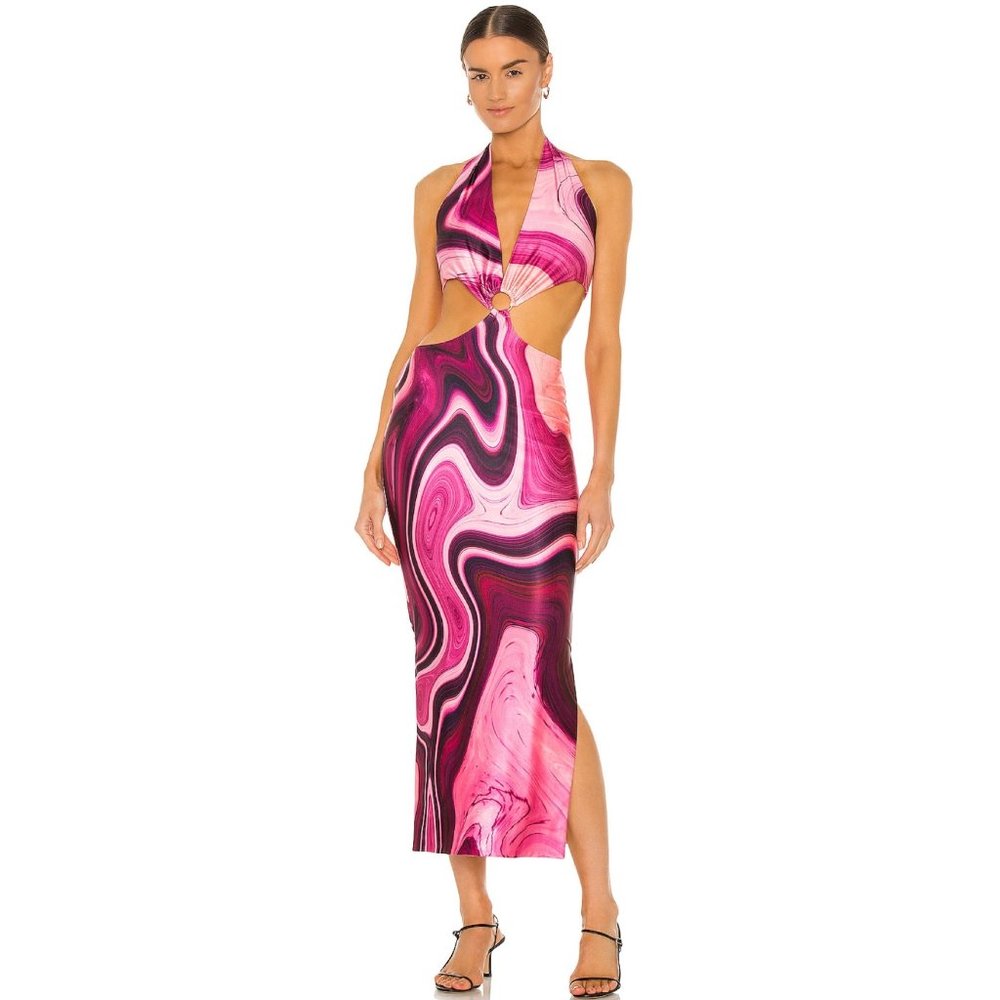 NWT Farai London Gaia Long Dress in Purple - Maxi Cutout Halter (Revolve)